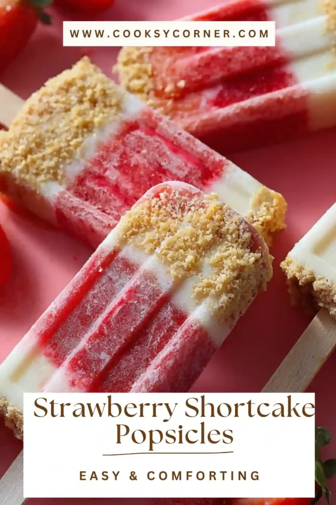 Homemade yogurt popsicles with strawberries and crunchy topping. Colorful and appetizing.