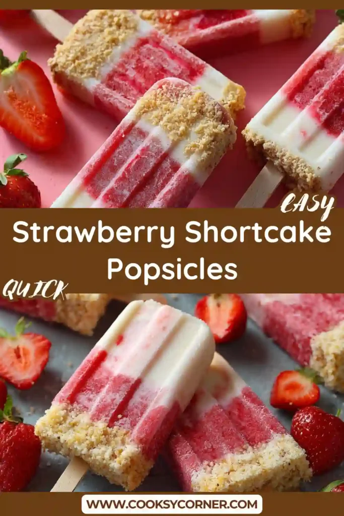 Close-up of creamy strawberry popsicles with cookie crumbs and visible layers. Frozen summer treat.