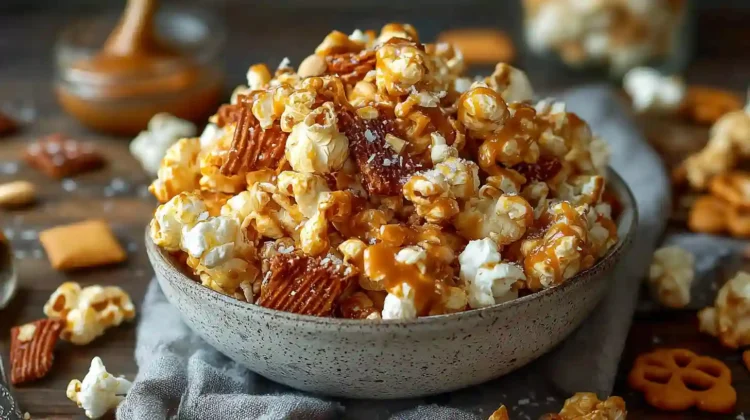 Sweet and Salty Caramel Popcorn Mix – Easy Snack Recipe