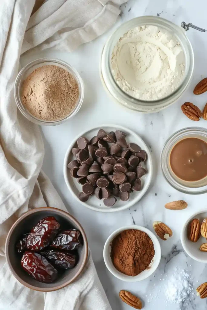 Healthy tahini brownies cut into squares on parchment paper with visible chocolate chunks.