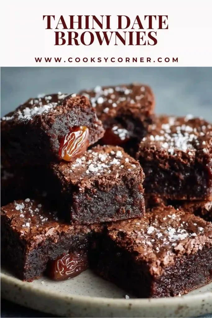 Close-up of vegan tahini brownies made with dates and cocoa powder.