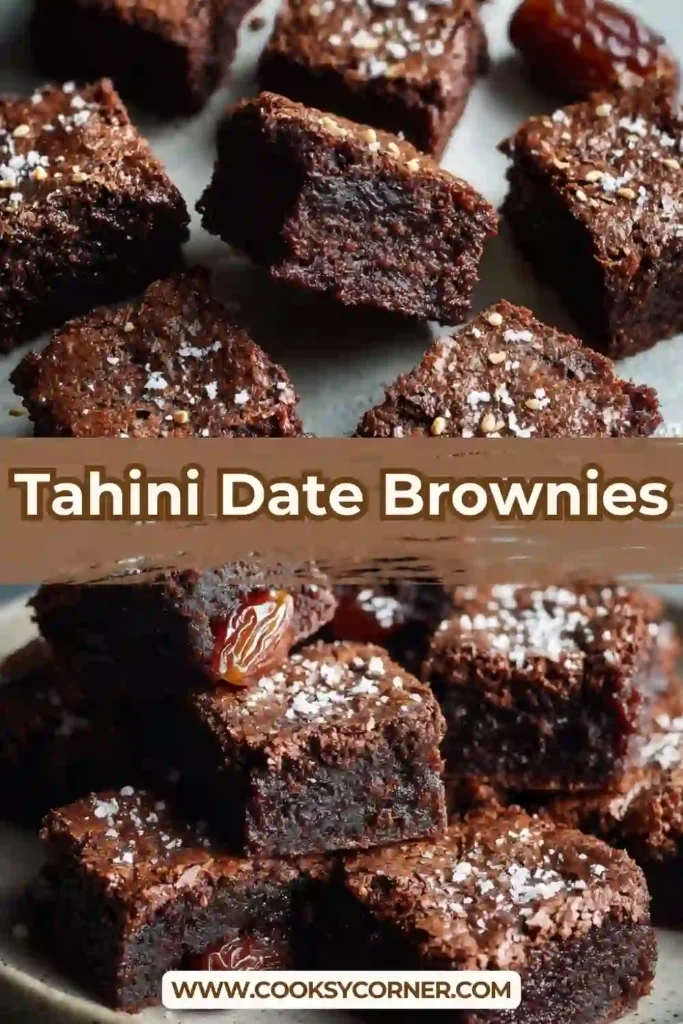 Tahini date brownies cut into squares with a fudgy texture and chocolate chips.