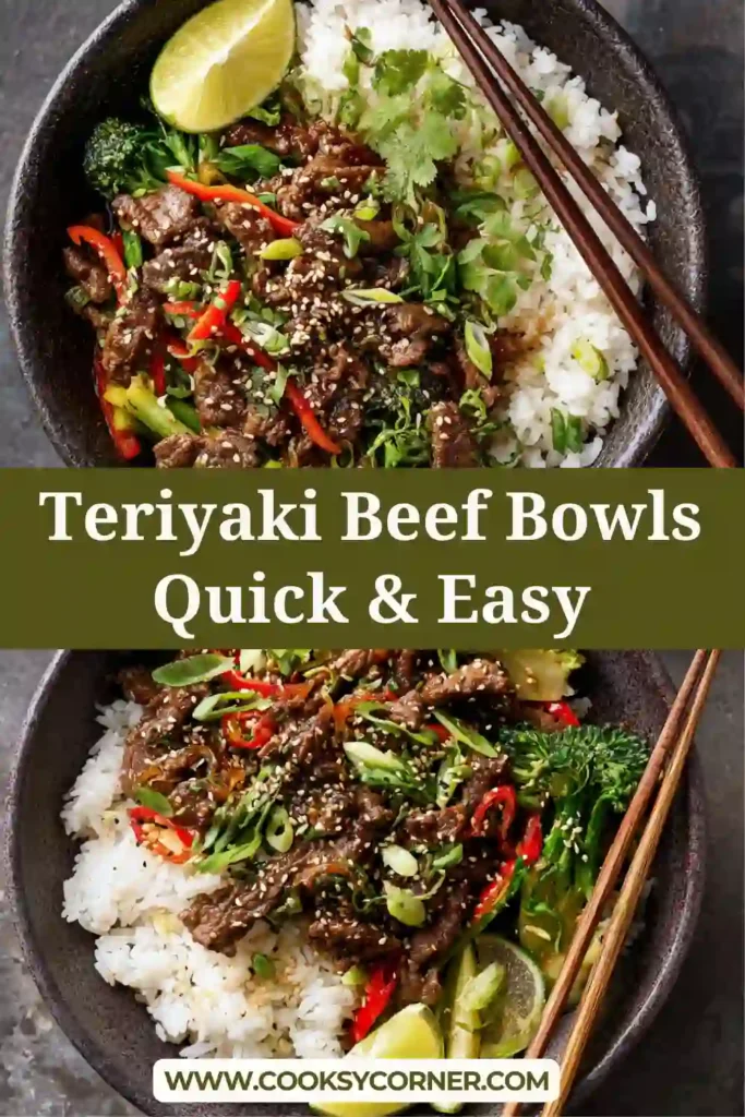 Close-up of teriyaki ground beef coated in glossy sauce served over jasmine rice.