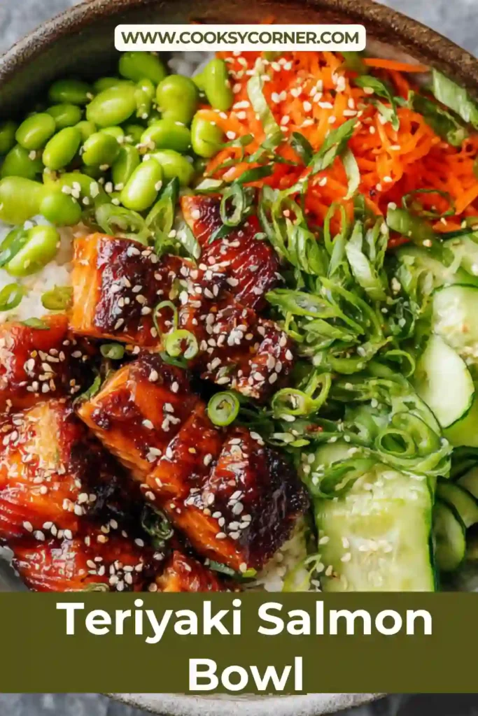 Close-up of salmon rice bowl with sesame seeds and scallions. A healthy and colorful meal.