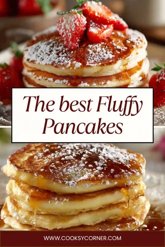 Close-up of soft pancakes with syrup dripping over the top, highlighting their thick and fluffy consistency.