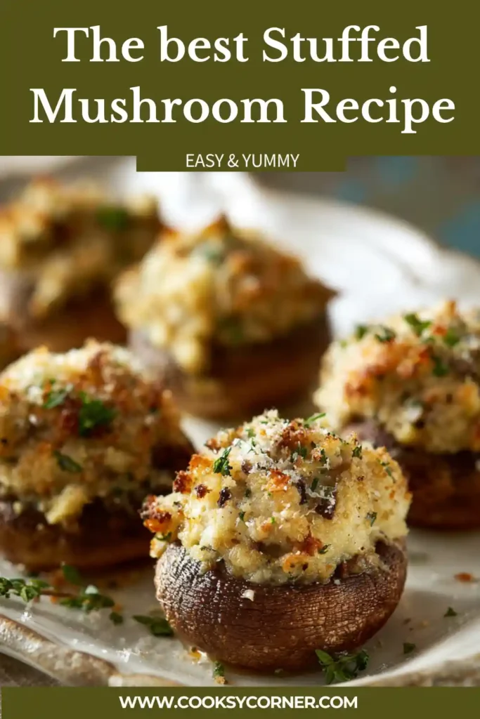 Homemade stuffed mushroom recipe with creamy filling and crispy top. Ideal for gatherings and snacks.
