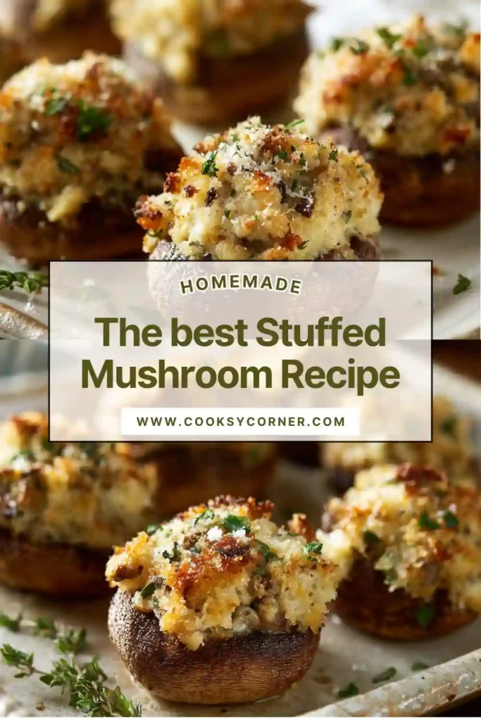 Close-up of stuffed mushrooms with melted cheese and savory filling. A delicious bite-sized party dish.