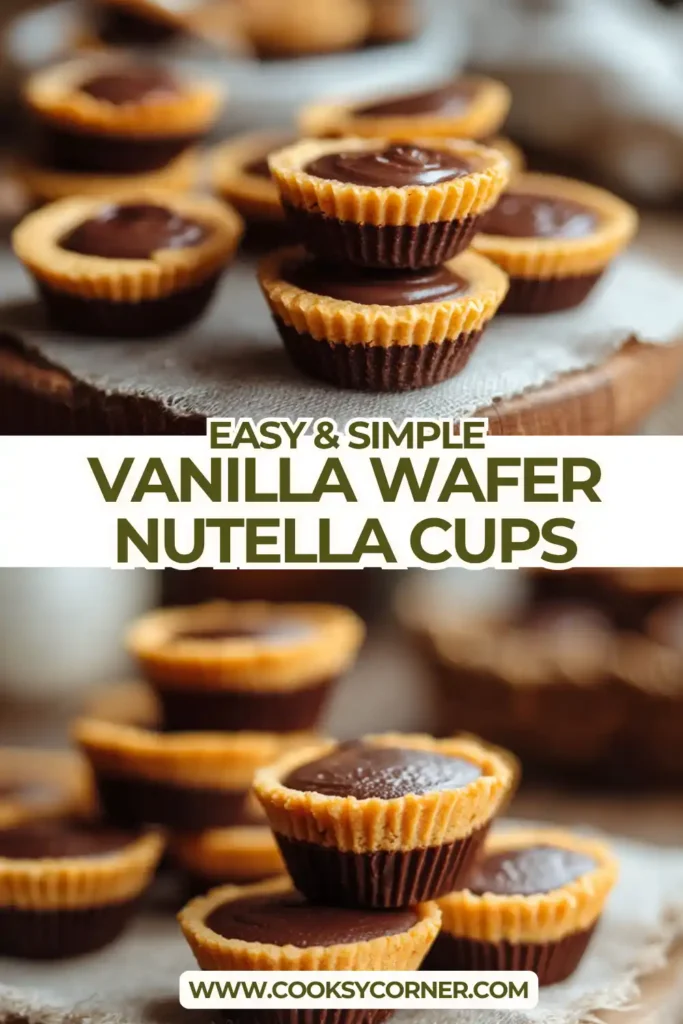Close-up of homemade Vanilla Wafer Nutella Cups showing creamy Nutella filling and crunchy wafer base. Perfect no-bake dessert idea.