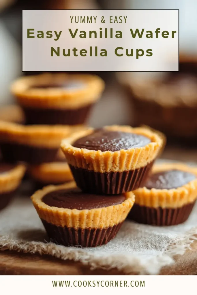 Vanilla Wafer Nutella Cups arranged in a tray with glossy chocolate tops and mini wafers pressed in the center. The texture looks smooth and rich.