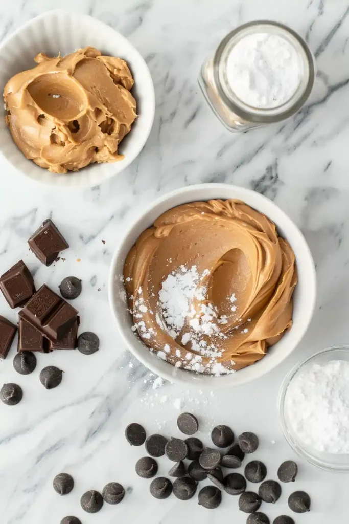 A batch of vegan peanut butter cups in cupcake liners with a clean and simple presentation.