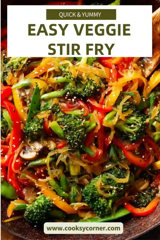 Healthy easy veggie stir fry with mixed vegetables cooked to crisp-tender perfection in a savory sauce.