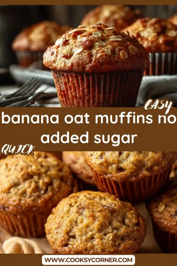 Soft banana oat muffins made with no added sugar, displayed on a plate with natural lighting highlighting their texture.