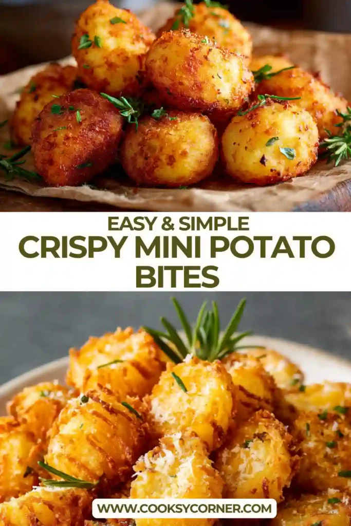 Close-up of crispy mini potato bites topped with parmesan and green onions, paired with creamy garlic mayo sauce.