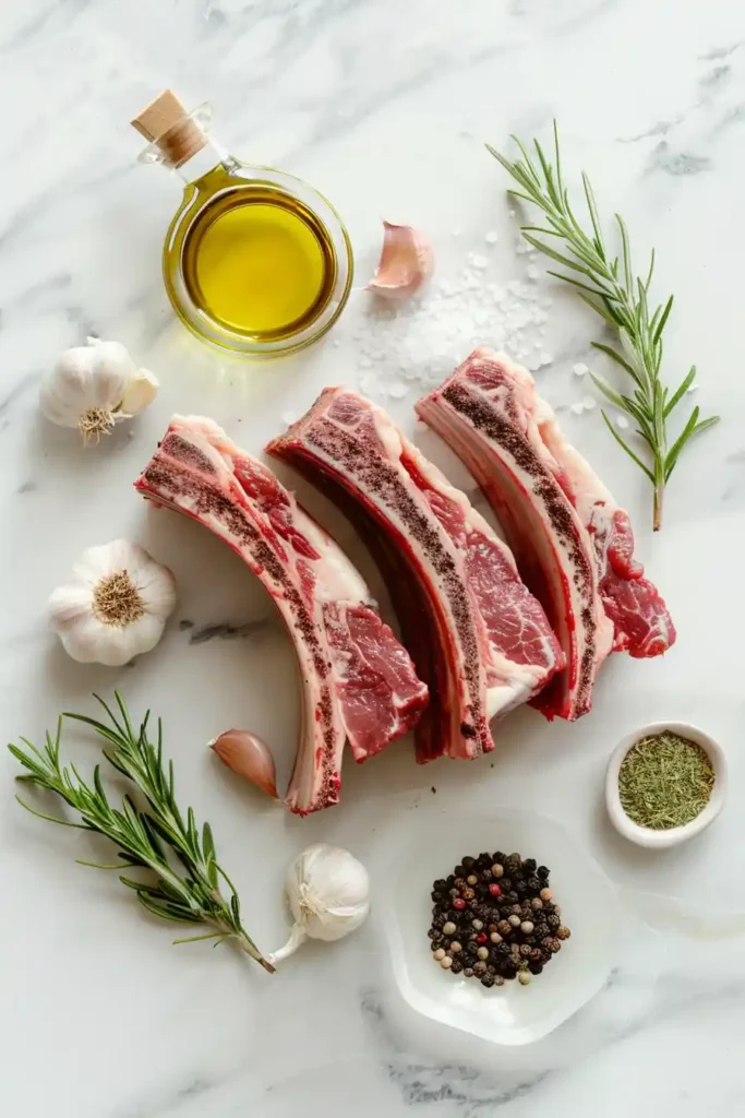 Garlic rosemary lamb rack roasted to perfection and served as elegant cutlets for dinner.