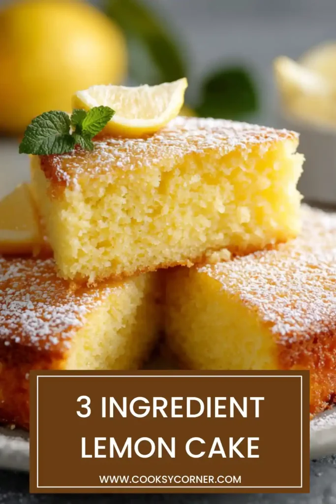 Easy homemade lemon cake squares served on a white plate with powdered sugar topping. This quick citrus dessert looks light, fluffy, and refreshing.