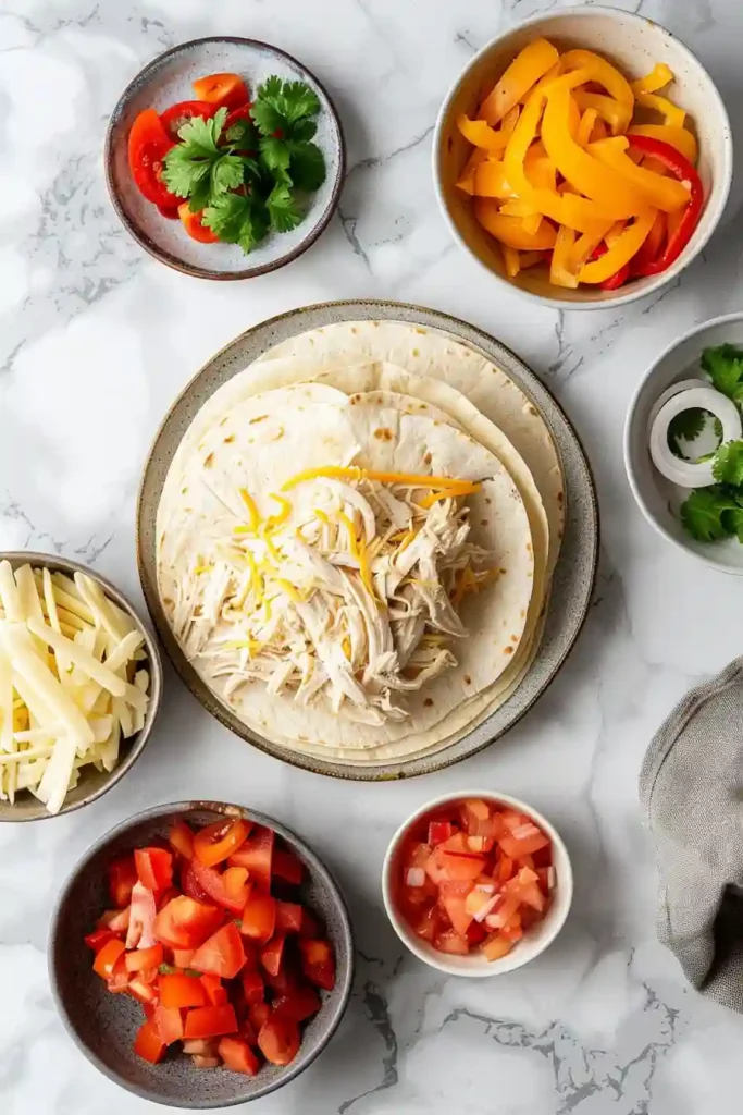 Freshly made chicken quesadilla with crispy tortilla and cheesy filling, cooked quickly in an air fryer.
