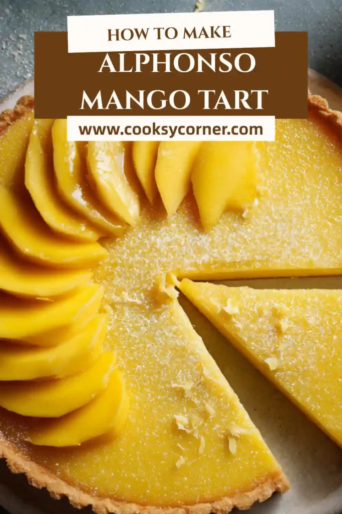 Freshly baked Alphonso mango tart with silky texture and vibrant yellow filling.