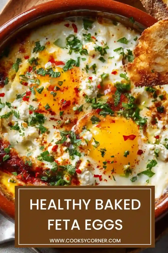 Freshly baked feta eggs topped with chopped chives and roasted vegetables in individual ramekins. This healthy brunch recipe combines creamy cheese with savory eggs and herbs.