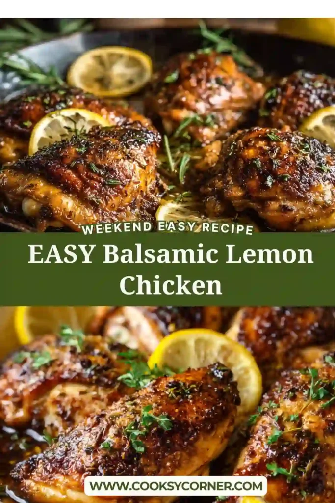 Oven roasted Balsamic Lemon Chicken with caramelized lemon glaze and rich buttery pan sauce. Fresh citrus and herbs add bright flavor to this easy dinner recipe.