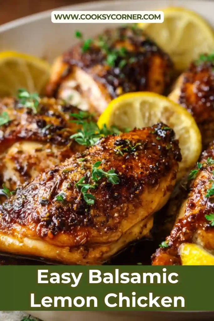 Juicy baked chicken thighs and drumsticks with balsamic vinegar and lemon butter sauce. This comforting chicken dinner is golden, savory, and full of fresh flavor.