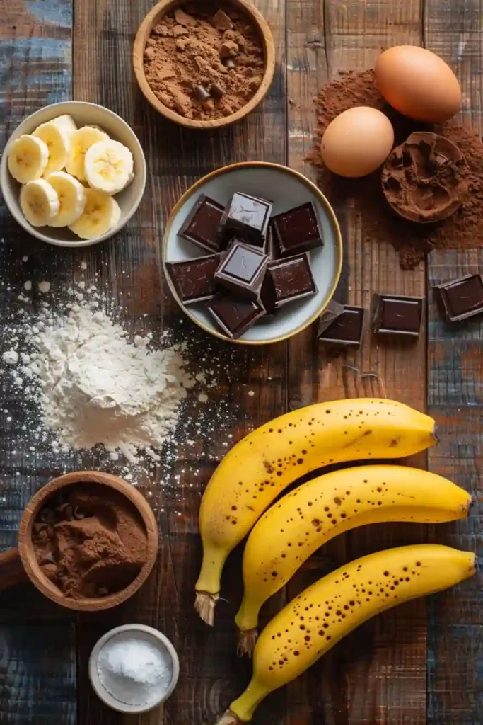 Fudgy Banana Bread Brownies baked in a square pan with visible banana and chocolate marbling. These homemade dessert bars are soft, moist, and chocolatey.