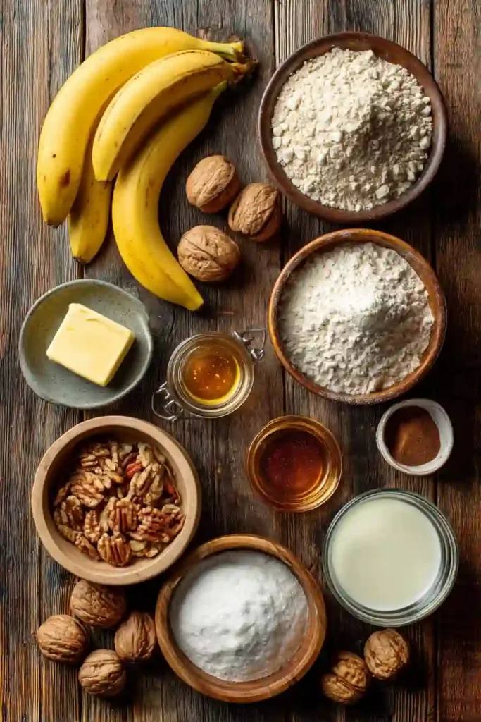 Freshly baked Banana Bread Brownies topped with smooth brown butter frosting and cut into neat squares. The moist banana dessert is finished with crunchy toasted walnuts.
