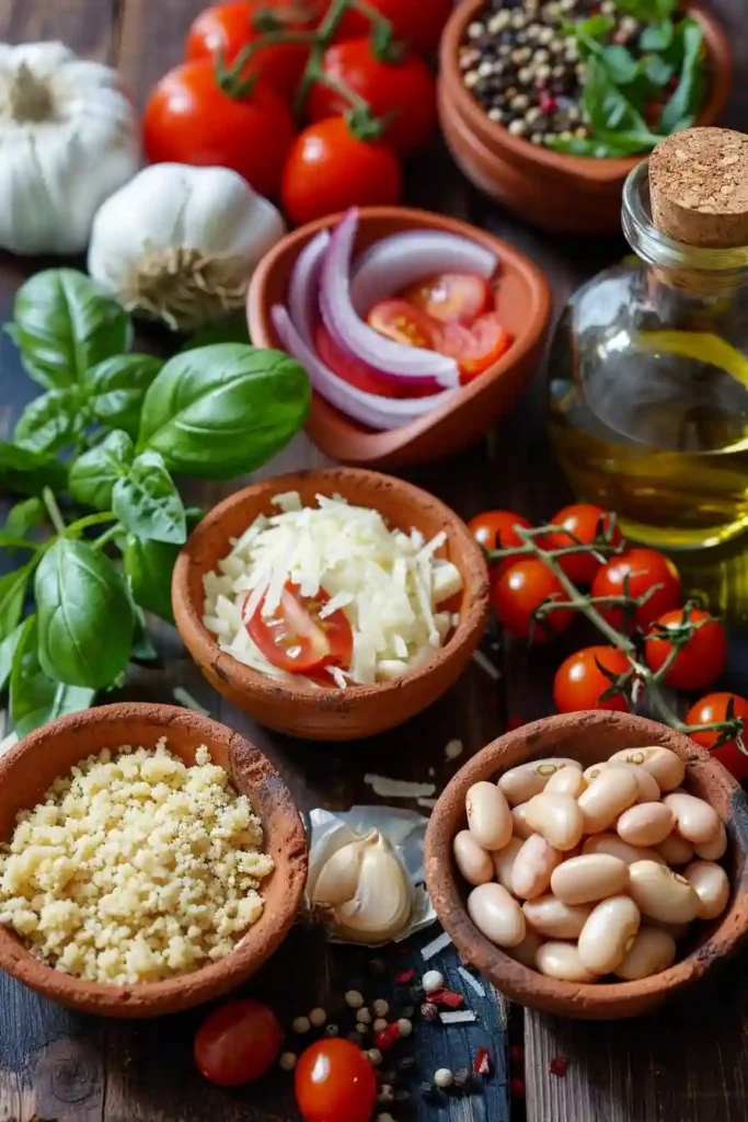Freshly baked Beans Parmesan served in a skillet with bubbling cheese and crispy topping. The tomato and white bean mixture creates a cozy comfort food dinner.