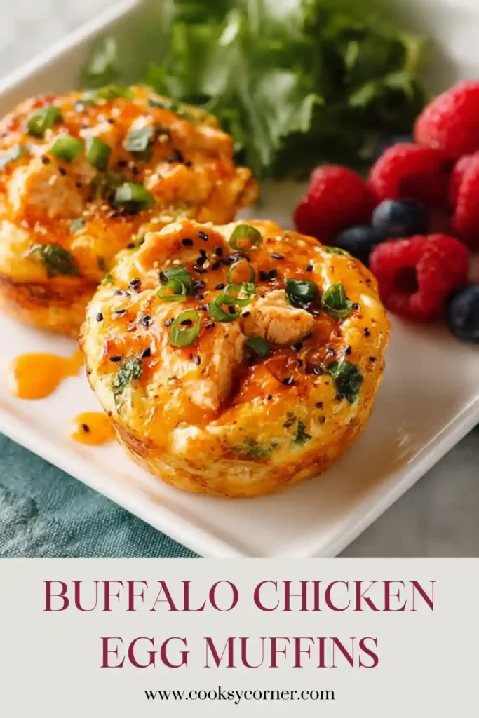 Freshly baked Buffalo Chicken Egg Muffins arranged on a serving platter. These protein-packed breakfast muffins are filled with chicken, spinach, and spicy buffalo flavor.