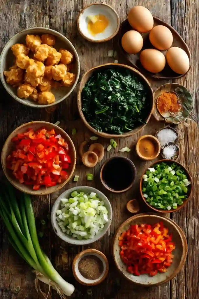 A batch of Buffalo Chicken Egg Muffins cooling in a muffin tin after baking. The golden tops and colorful vegetables make them visually appealing and delicious.