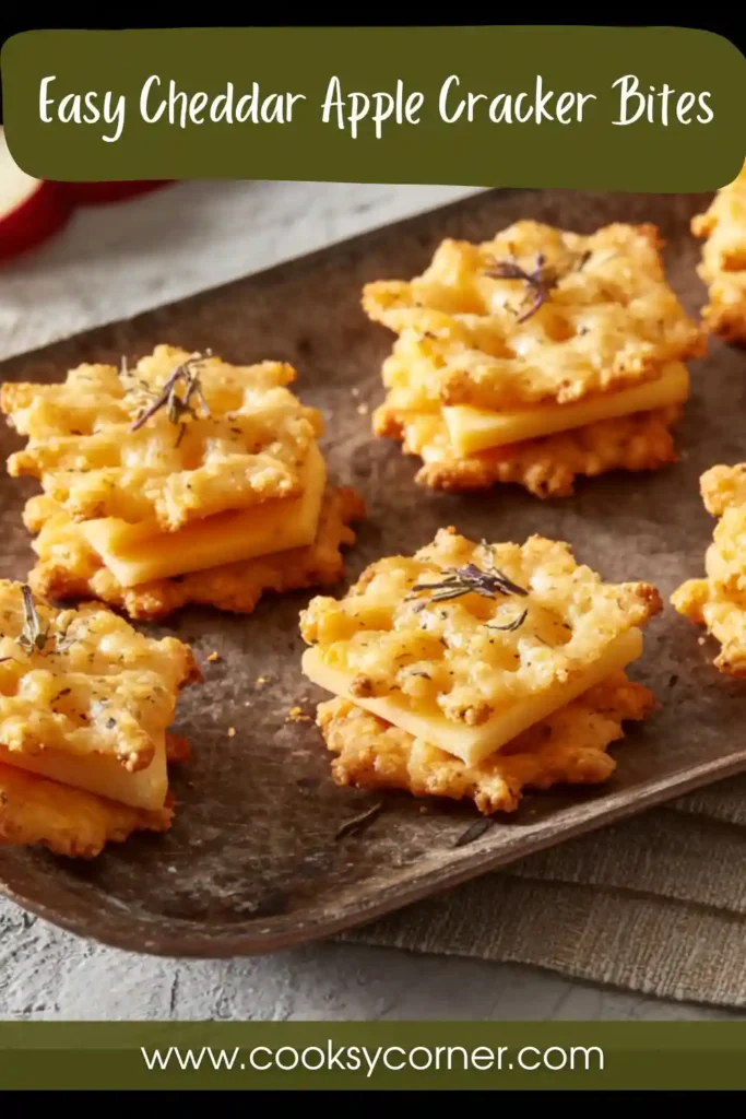 Sweet and savory Cheddar Apple Cracker Bites featuring crunchy apples, creamy cheese, and crisp crackers on a serving platter.