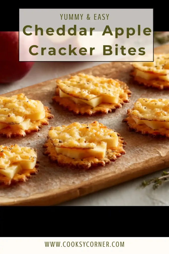 Cheddar Apple Cracker Bites topped with fresh Fuji apple slices and drizzled with honey mustard on crispy flatbread crackers. A simple and elegant appetizer.