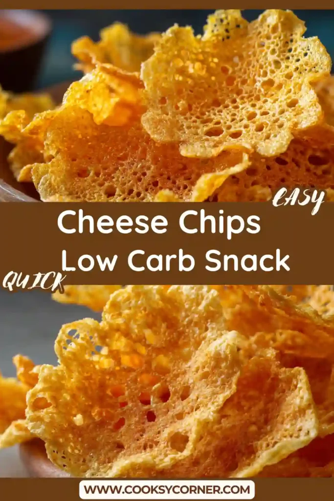 Homemade cheese chips recipe served with pizza sauce dip. A simple and delicious baked cheese snack.
