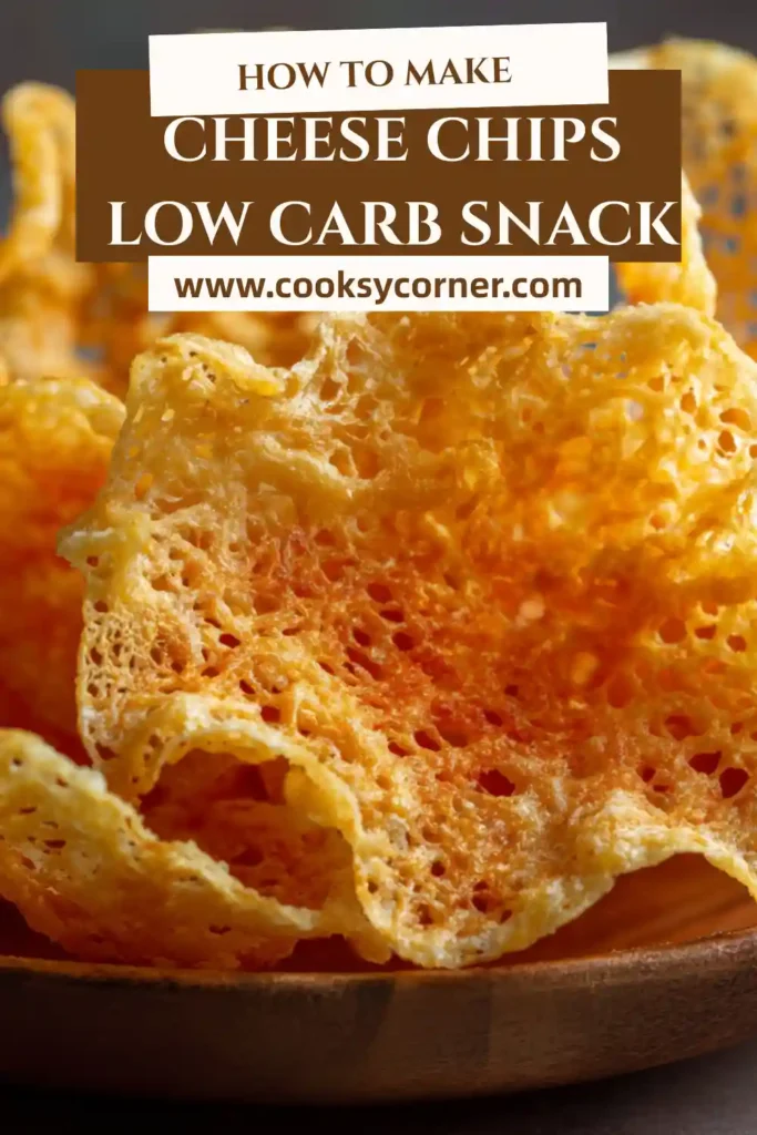Crispy cheese chips baked to golden perfection on parchment paper. These low carb cheese chips are crunchy and ideal for keto snacks.