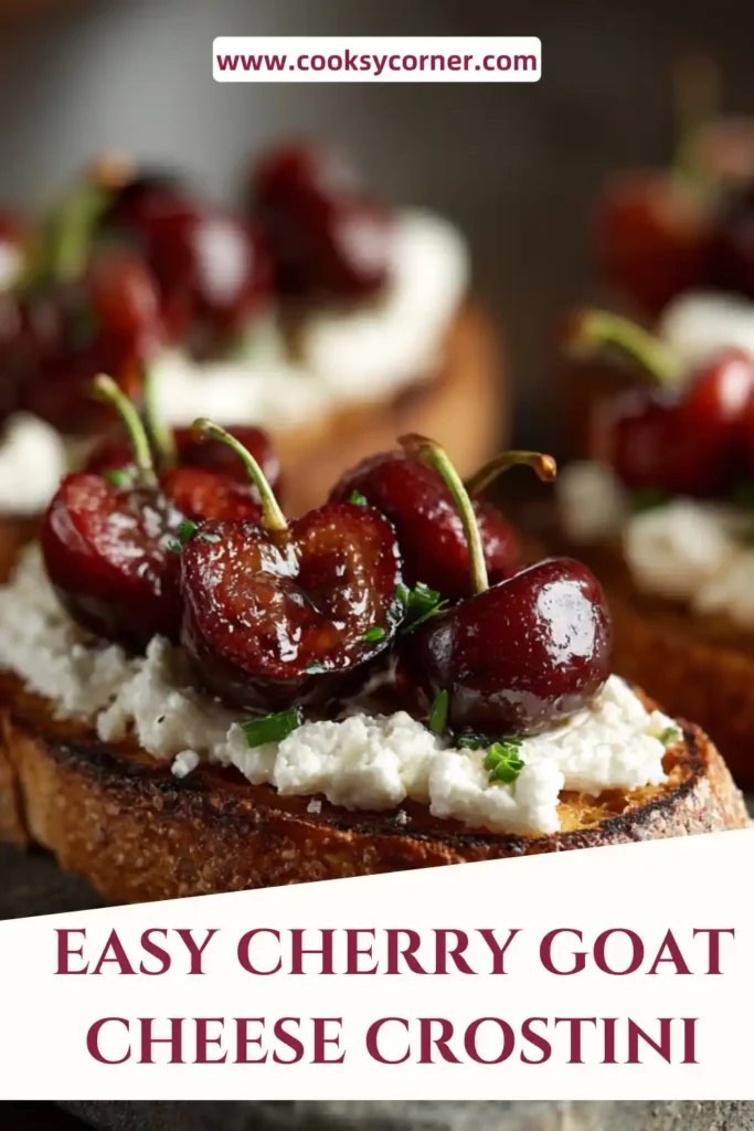 Freshly prepared Cherry Goat Cheese Crostini arranged on a serving platter, perfect for parties and gatherings.