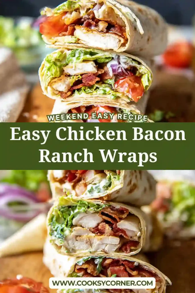 Fresh Chicken Bacon Ranch Wraps served with romaine lettuce, turkey bacon, pepper Jack cheese, and creamy ranch dressing for an easy family meal.