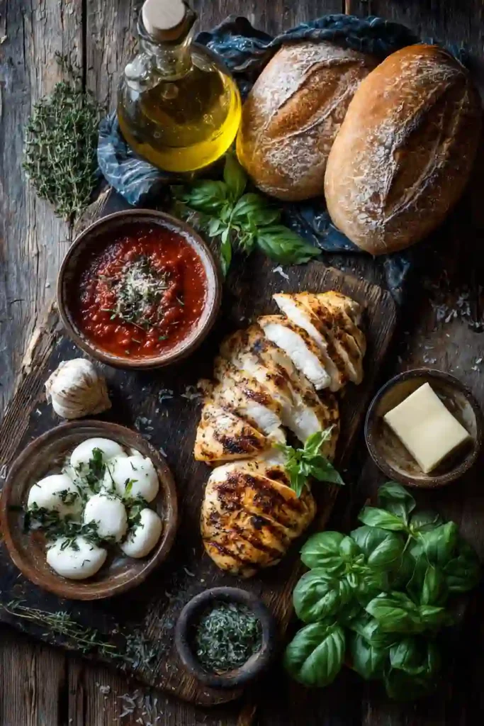 Homemade Chicken Parm Panini with grilled chicken breast, mozzarella cheese, and basil on toasted garlic bread. A quick and easy comfort food recipe.