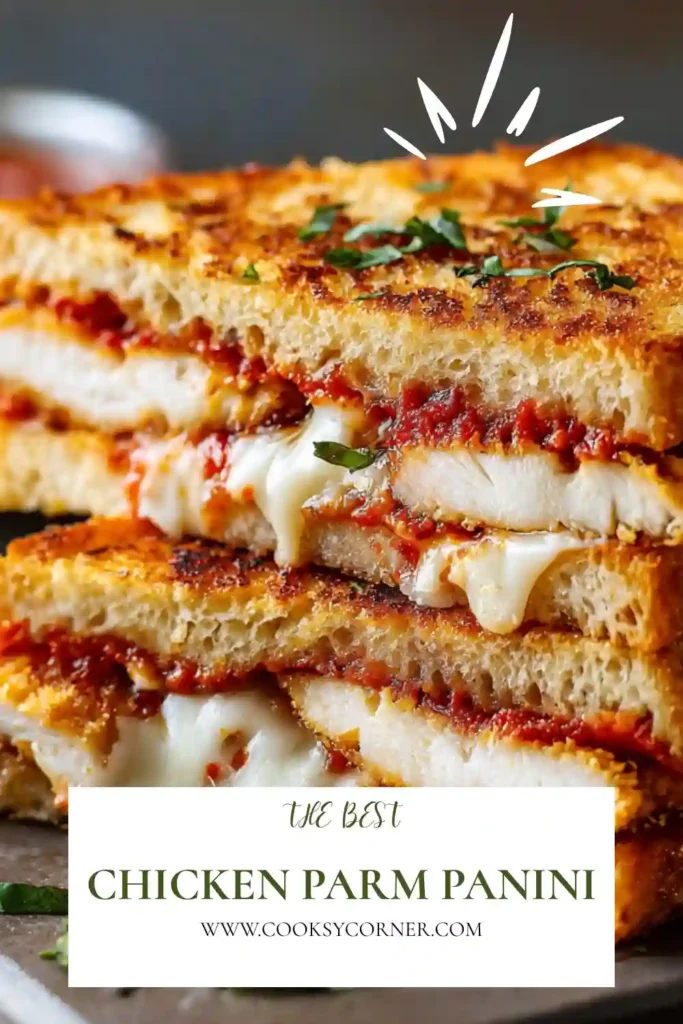 Golden grilled Chicken Parm Panini served with marinara dipping sauce. Crispy bread and melted cheese create the perfect Italian-inspired sandwich.