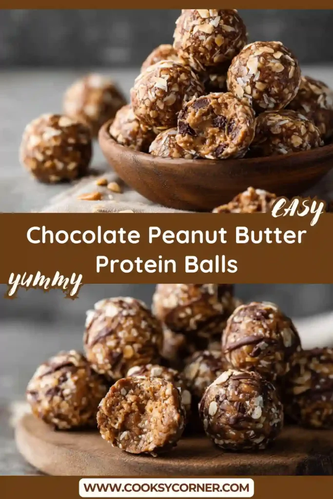 Close-up of no-bake protein balls made with oats and chocolate protein powder.