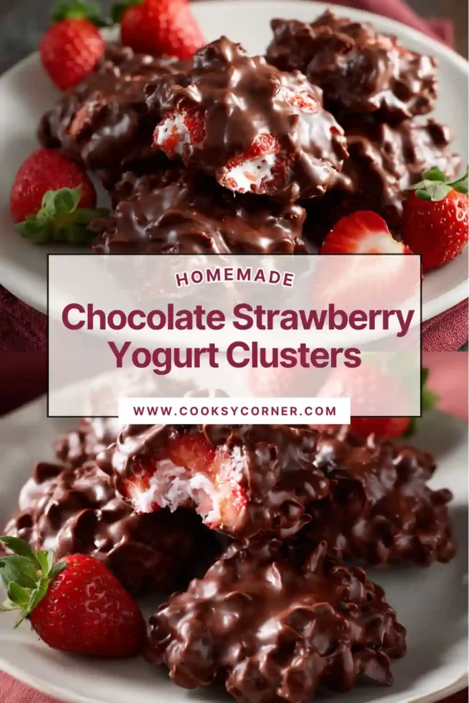 Frozen Chocolate Strawberry Yogurt Clusters with creamy yogurt centers and crisp chocolate shells. This viral dessert recipe is easy and refreshing.