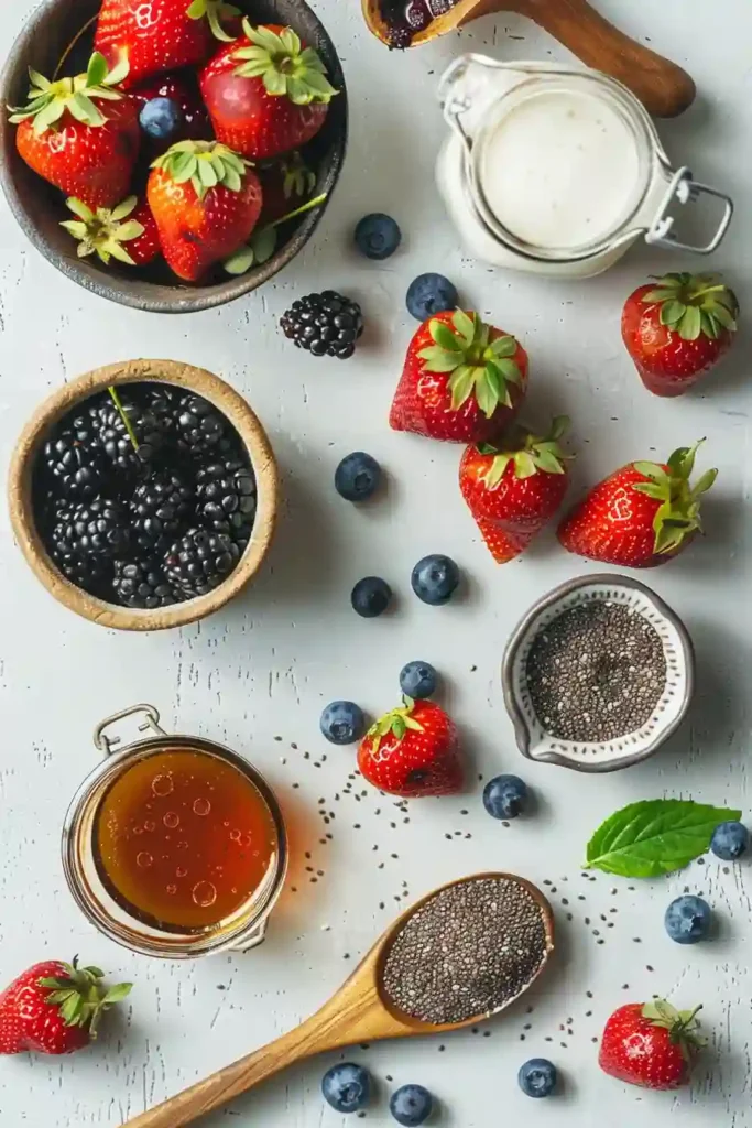 Vegan Coconut Chia Pudding layered with fresh berries and served chilled. A nutritious and easy make-ahead breakfast recipe.