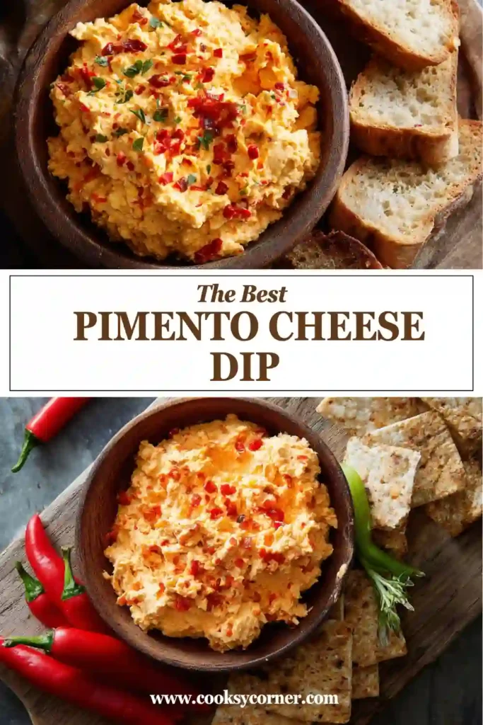 Classic Southern pimento cheese dip with cheddar cheese and pimento peppers served with toasted bread and crackers. Smooth, rich texture makes this easy appetizer perfect for gatherings.