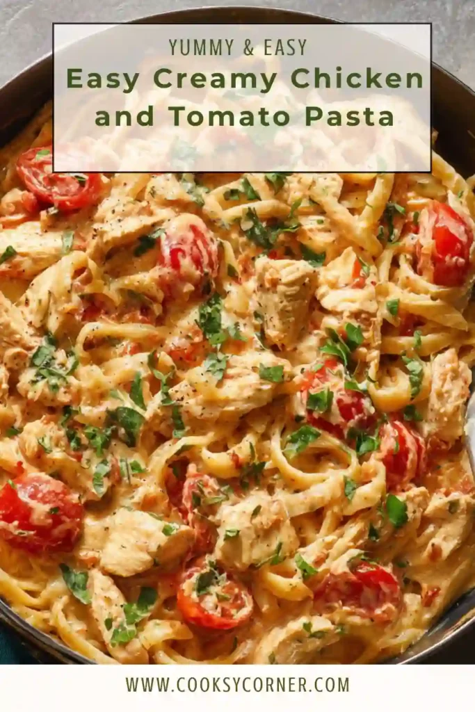 Close-up of creamy tomato chicken pasta with penne and melted parmesan cheese