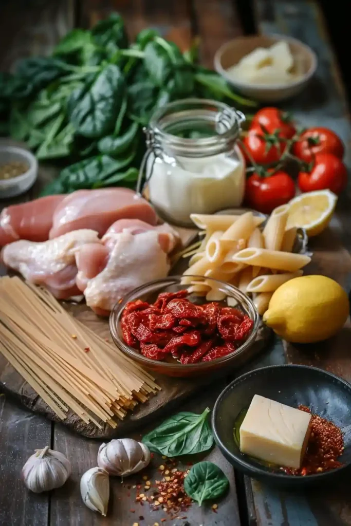 Homemade Creamy Sun-Dried Tomato Chicken Pasta garnished with grated parmesan and lemon juice. This creamy pasta recipe is hearty, flavorful, and family-friendly.