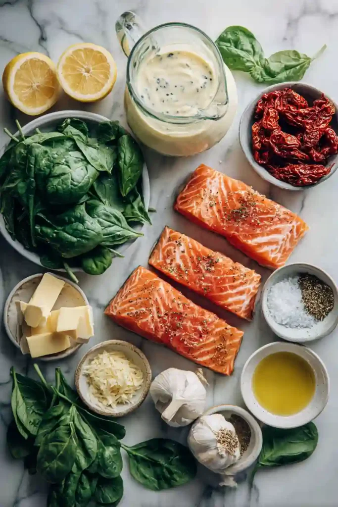 Homemade Creamy Tuscan Salmon served with fresh herbs and Parmesan in a rustic skillet.