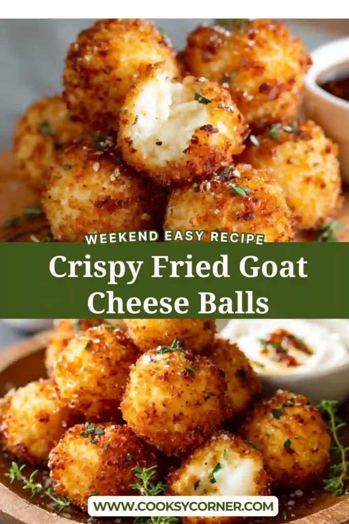 Air fryer goat cheese balls with crunchy breadcrumb coating arranged on a serving tray. The creamy interior and crispy exterior make this appetizer irresistible.