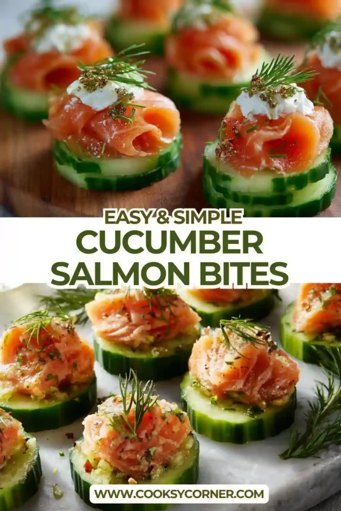 Close-up of cucumber slices with creamy cheese and smoked salmon garnished with black pepper. A light and healthy finger food option.