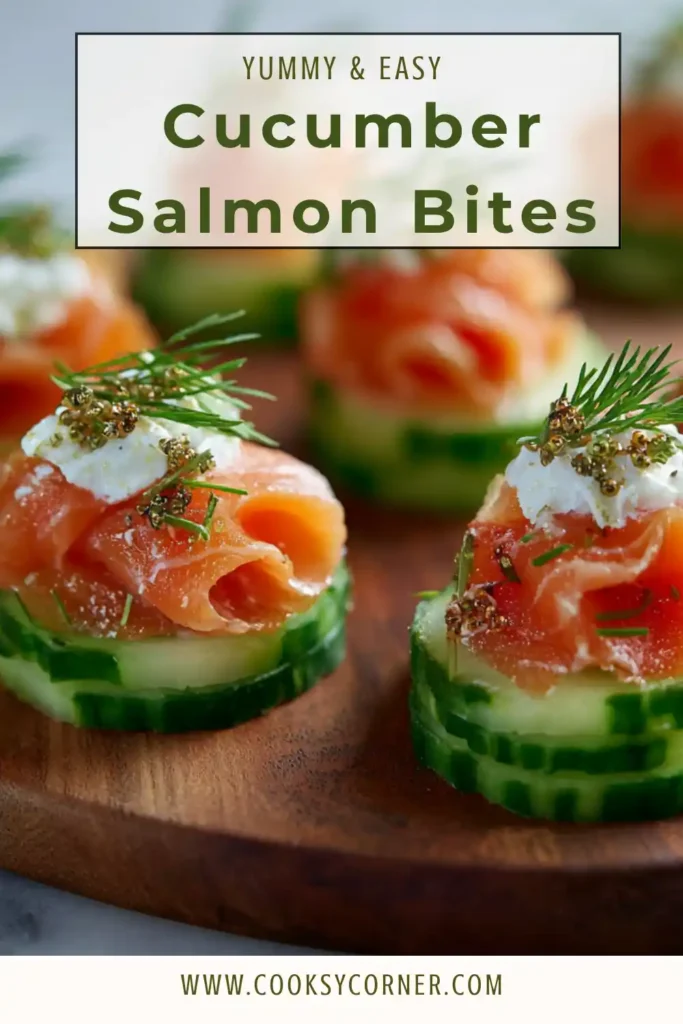 Elegant cucumber salmon bites displayed on a white plate, showcasing layers of cream cheese and smoked salmon. Ideal for parties and gatherings.