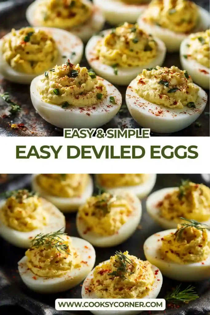 A platter of creamy Deviled Eggs topped with paprika and fresh chives. These classic Deviled Eggs are smooth, flavorful, and perfect for parties or holiday appetizers.