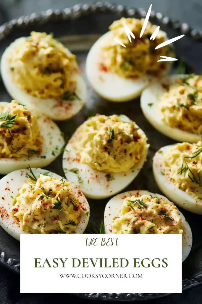 Homemade Deviled Eggs with rich egg yolk filling arranged on a serving tray. The creamy texture and paprika garnish make this appetizer visually appealing and delicious.
