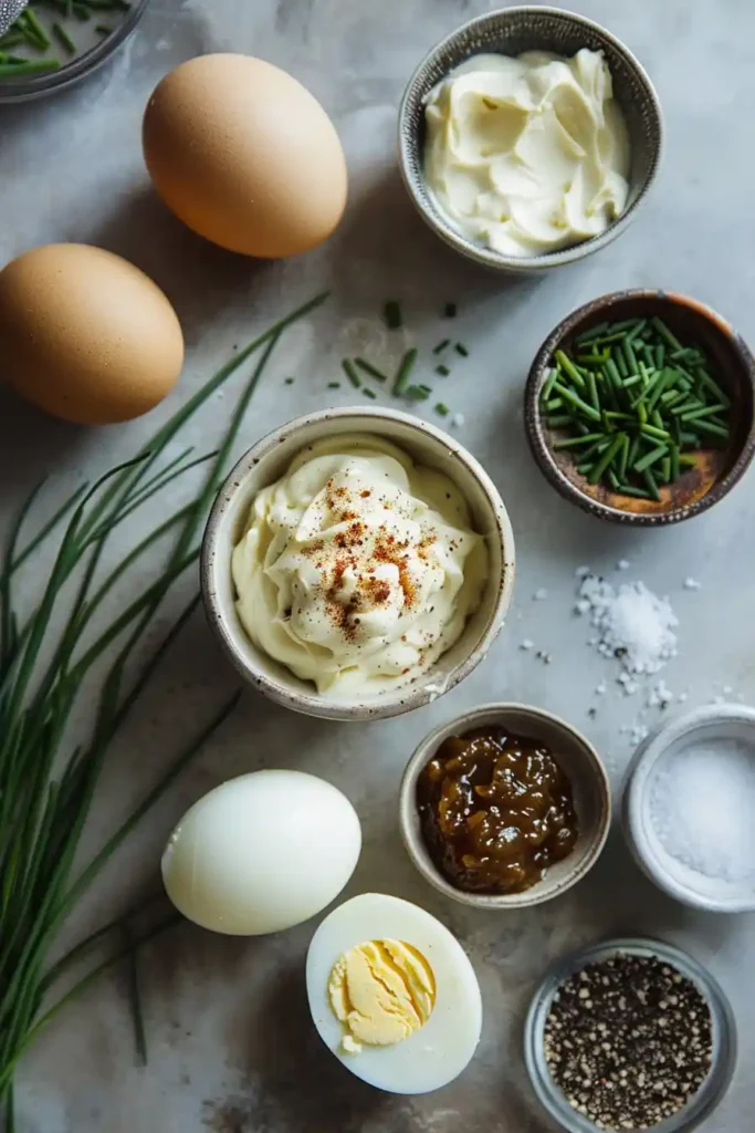 Close-up of creamy Deviled Eggs garnished with paprika and herbs. These traditional Deviled Eggs are simple, elegant, and full of flavor.